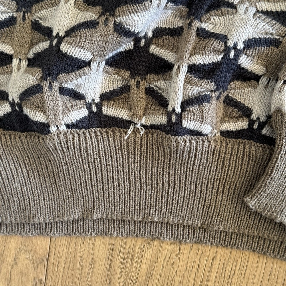 Vintage Saturdays NYC Sweater Mens XL Brown Geometric Granpa Knit Textured Y2K - Picture 5 of 7